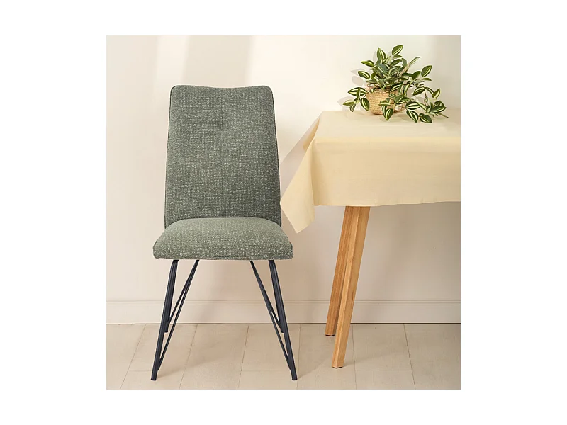 Lot 2 chaises en tissu doux vert avec pieds en métal noir - LUCAS