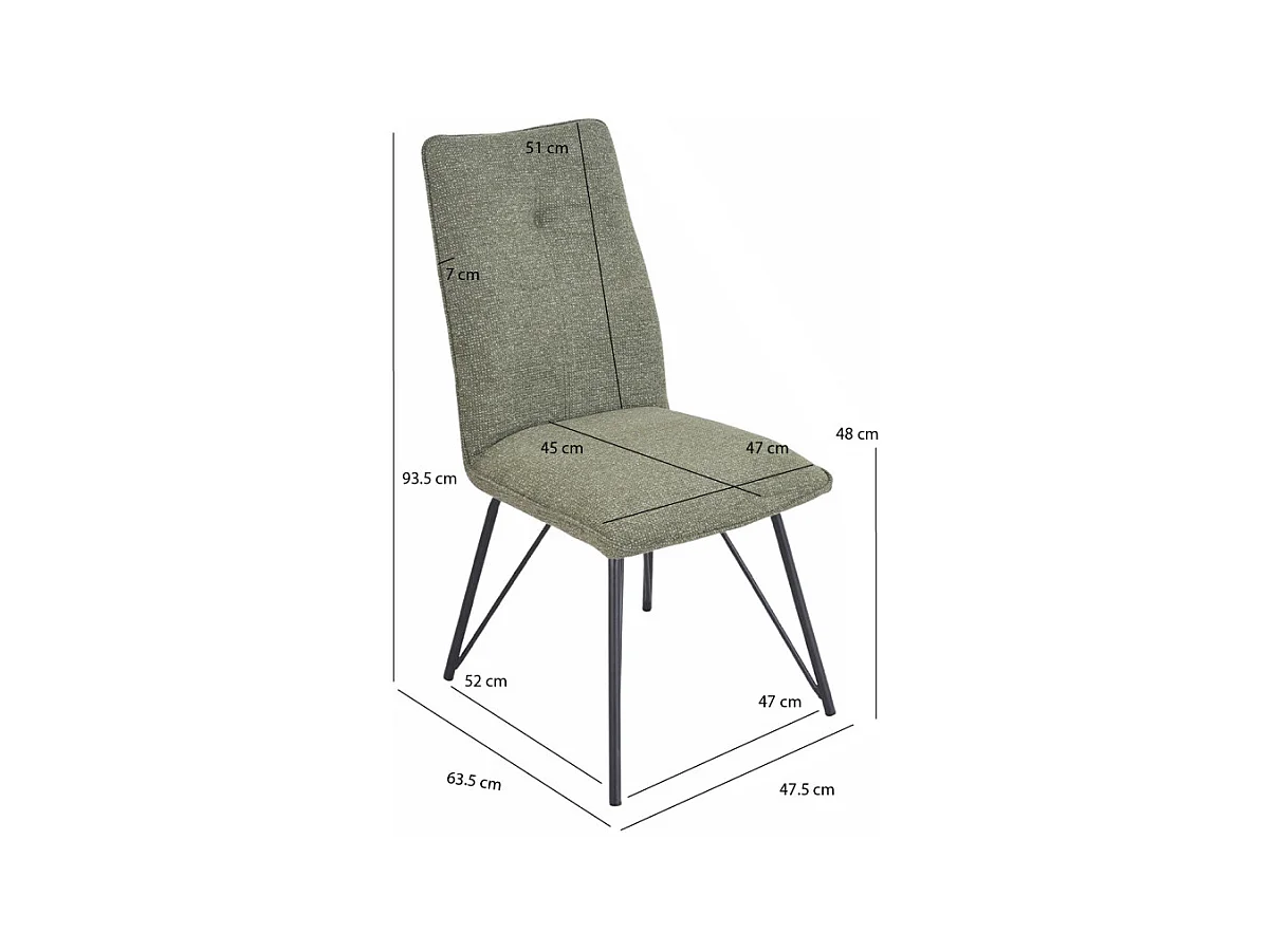 Lot 2 chaises en tissu doux vert avec pieds en métal noir - LUCAS