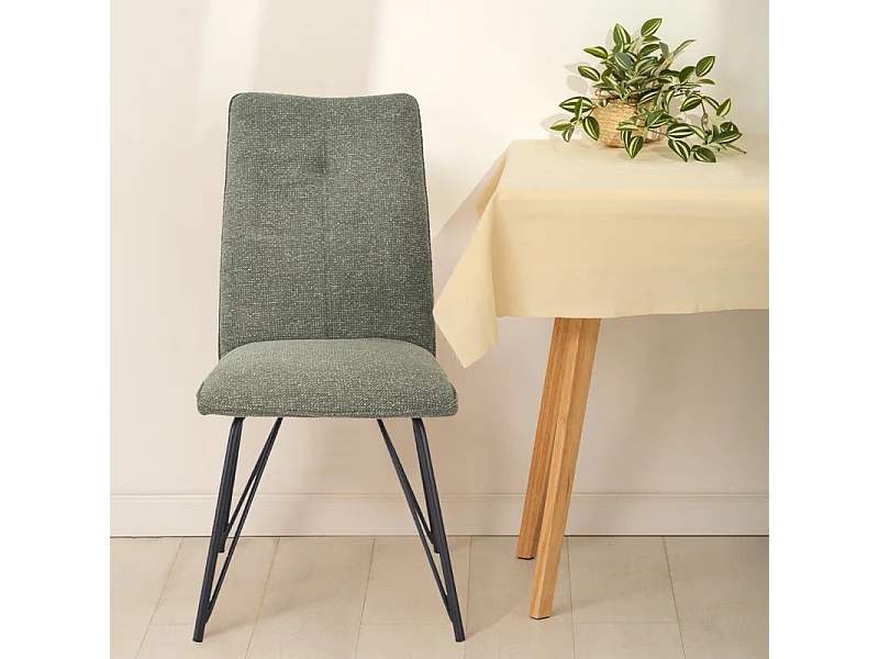 Lot 2 chaises en tissu doux vert avec pieds en métal noir - LUCAS