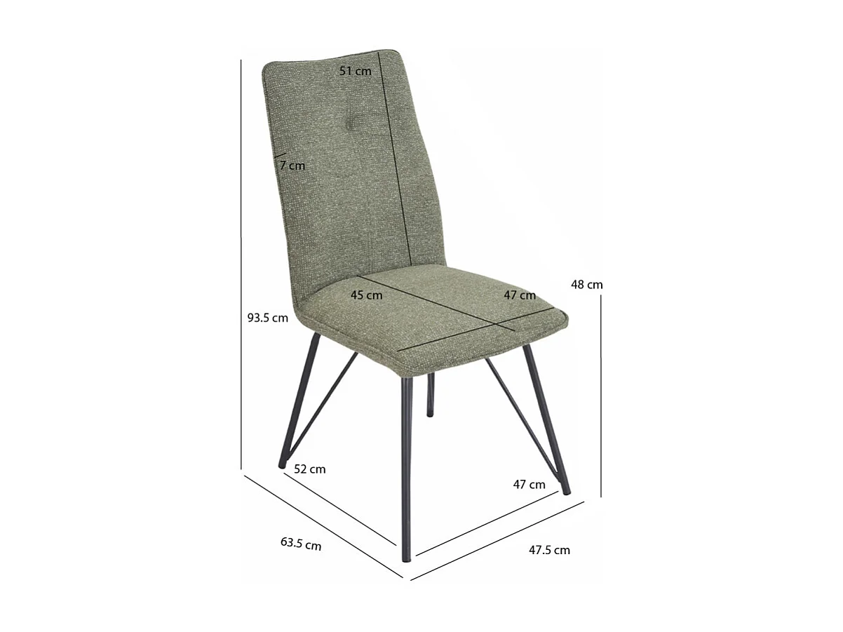 Lot 2 chaises en tissu doux vert avec pieds en métal noir - LUCAS