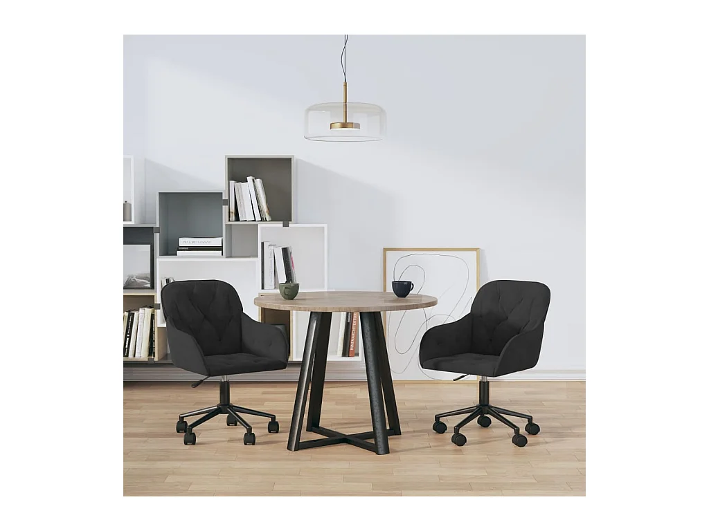 Set van 2 zwarte fluwelen draaibare eetkamerstoelen