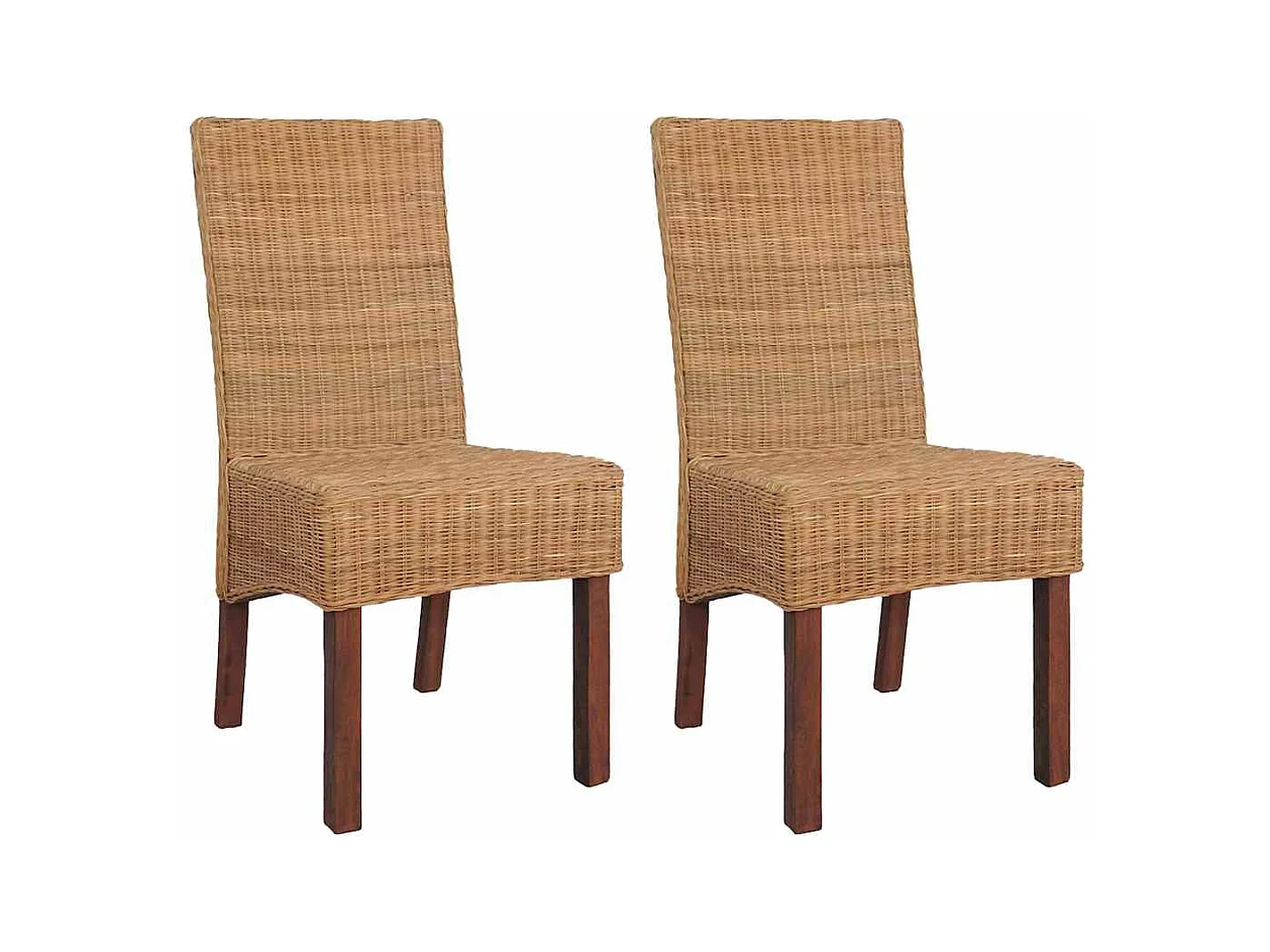 Chaises à manger lot de 2 marron rotin naturel