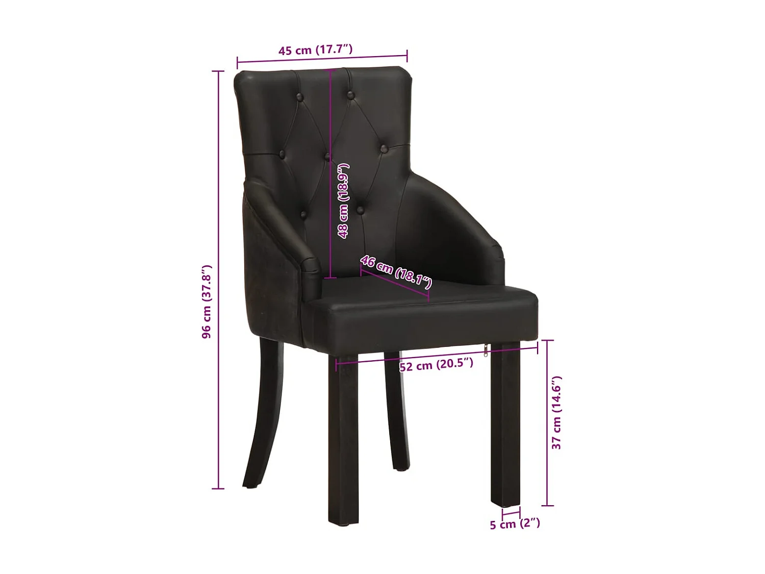 Chaises à manger lot de 2 noir cuir de chèvre véritable