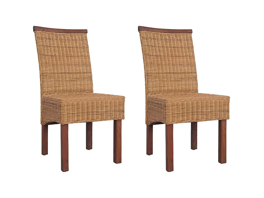 Chaises à manger lot de 2 marron rotin naturel