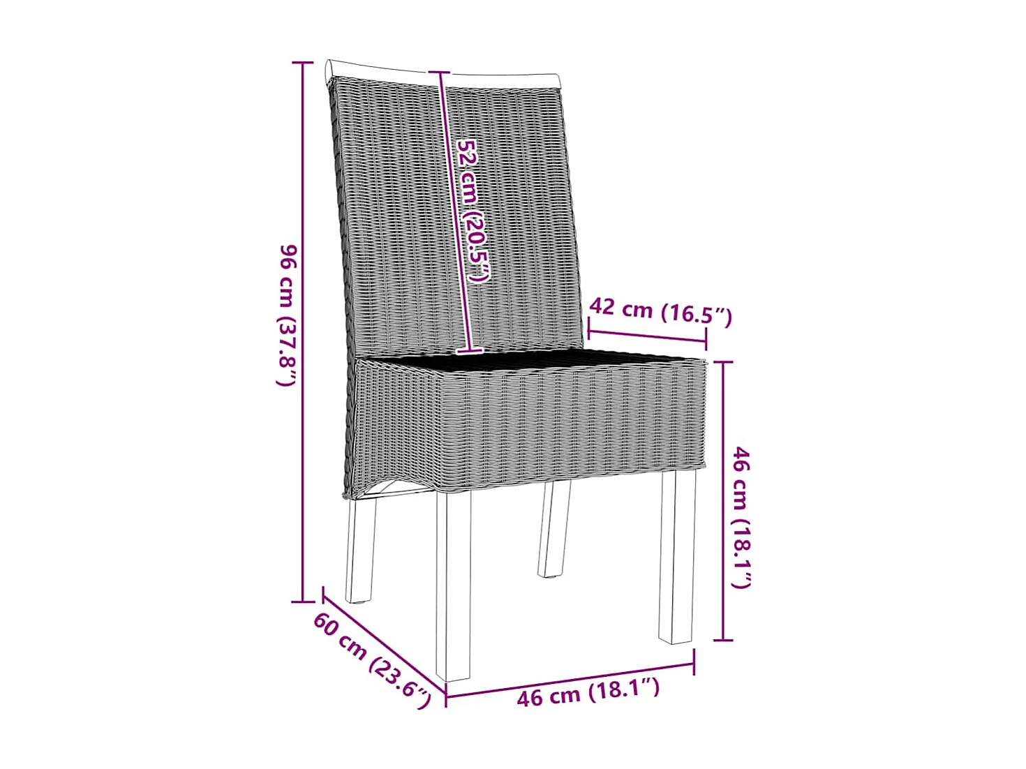 Chaises à manger lot de 2 marron rotin naturel