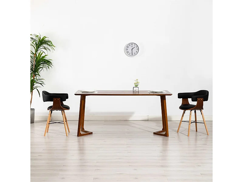 Eetkamerstoelen set van 2 zwart imitatieleer en gebogen hout