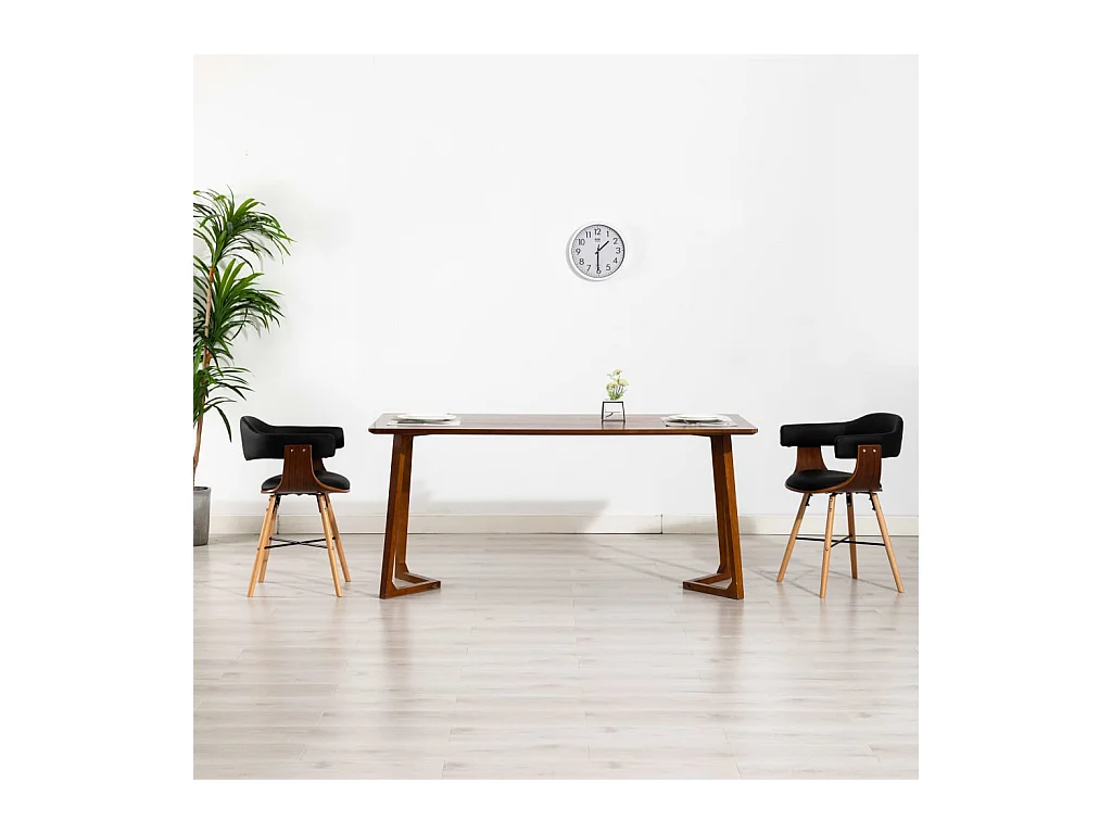 Chaises à manger lot de 2 noir similicuir et bois courbé