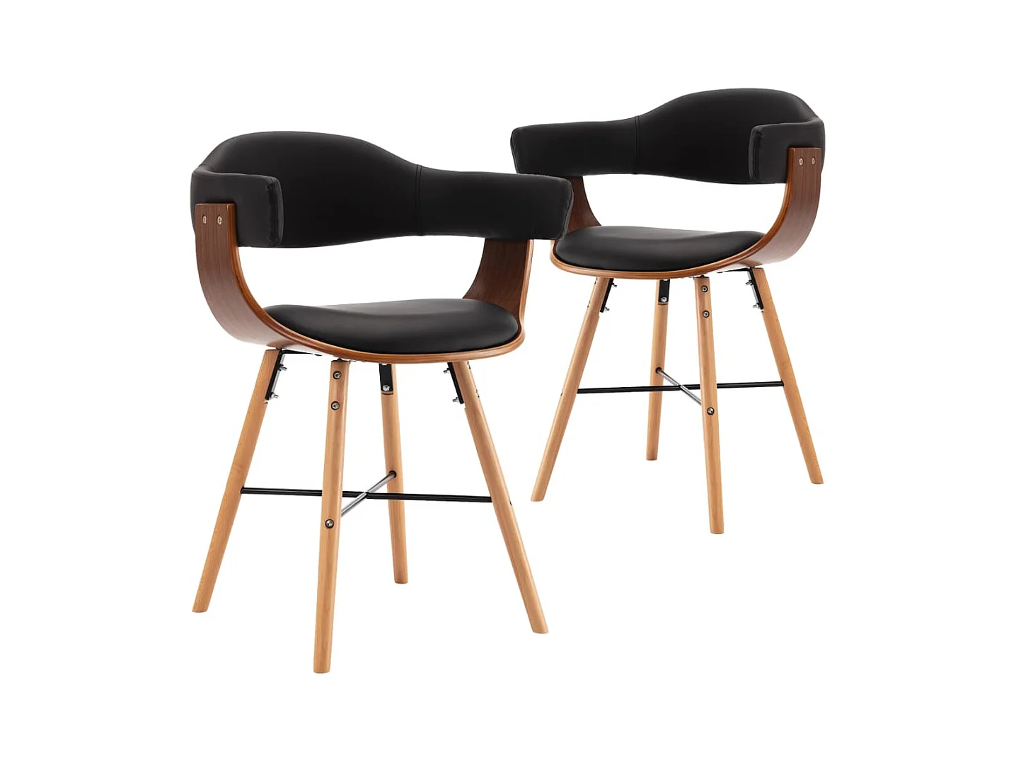 Chaises à manger lot de 2 noir similicuir et bois courbé