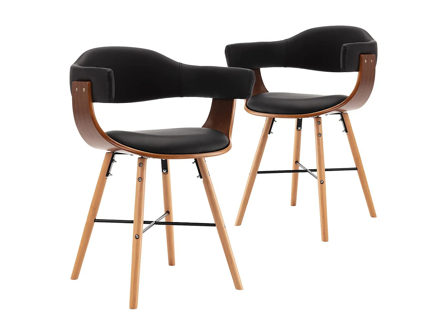 Chaises à manger lot de 2 noir similicuir et bois courbé