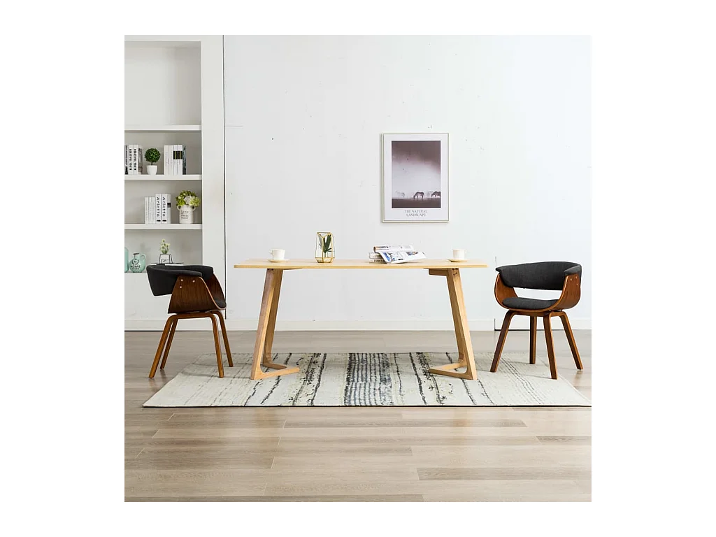 Set di 2 sedie da pranzo in legno curvato grigio e tessuto