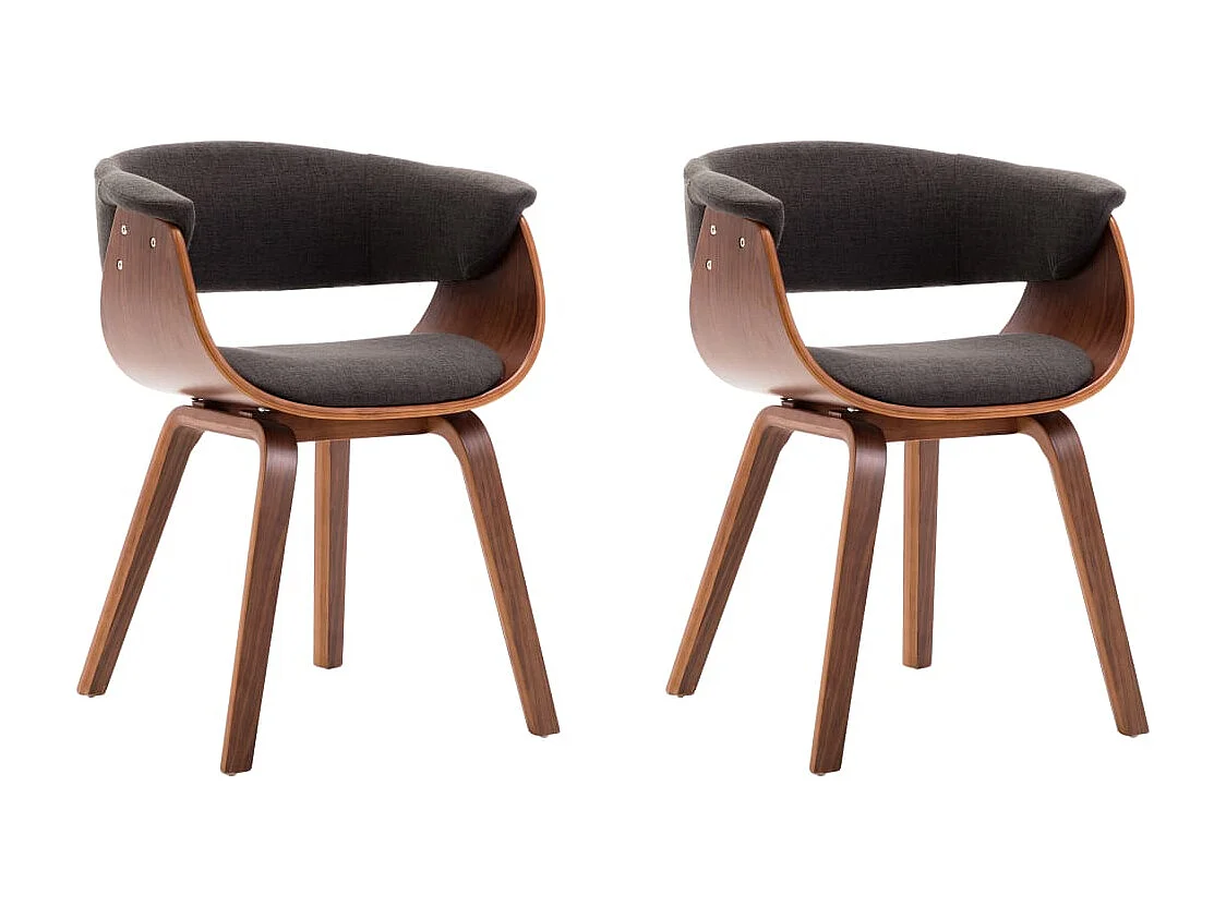 Juego de 2 sillas de comedor de madera curvada gris y tela