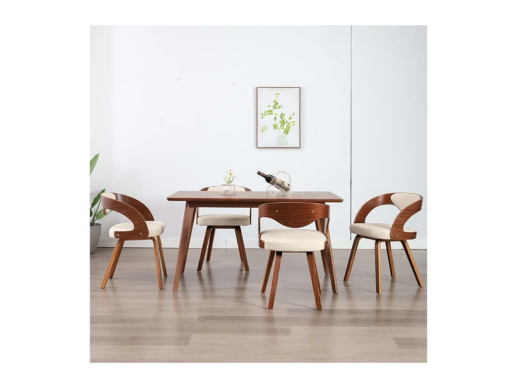 Chaises à manger lot de 4 crème bois courbé et similicuir