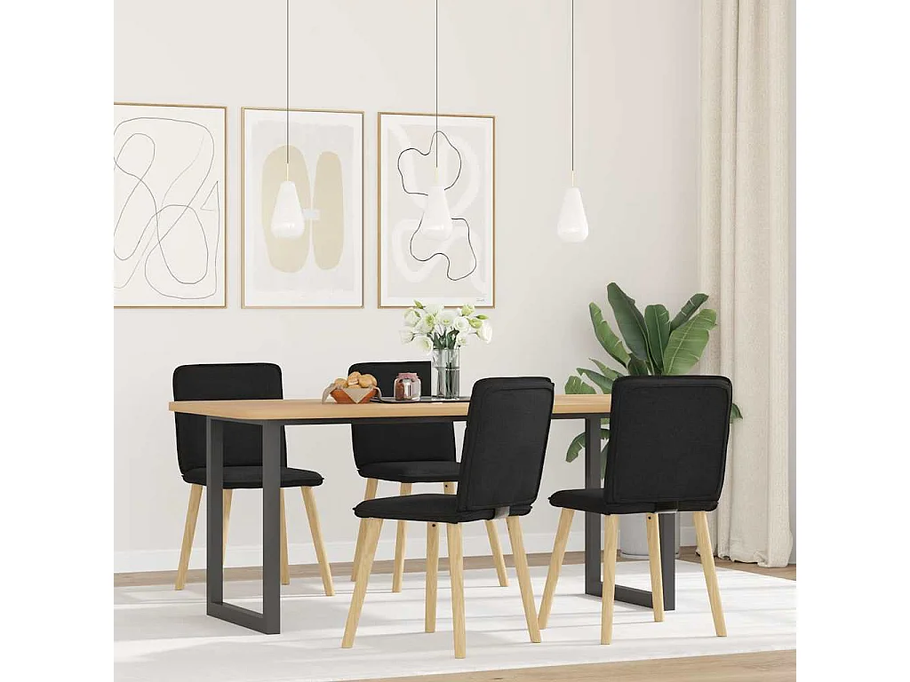 Chaises à manger lot de 4 noir tissu