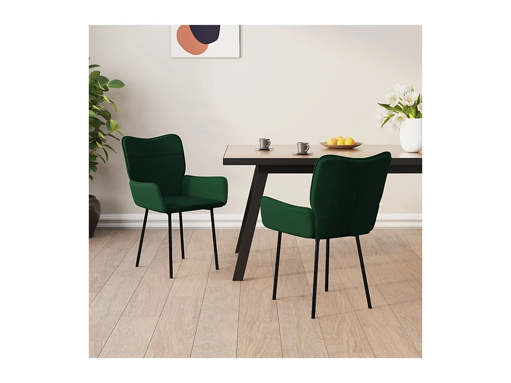 Juego de 2 sillas de comedor de terciopelo verde oscuro