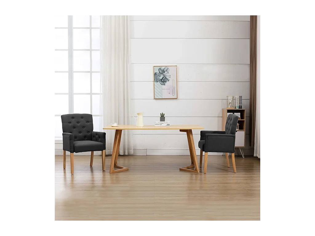Chaise de salle à manger avec accoudoirs Gris Tissu