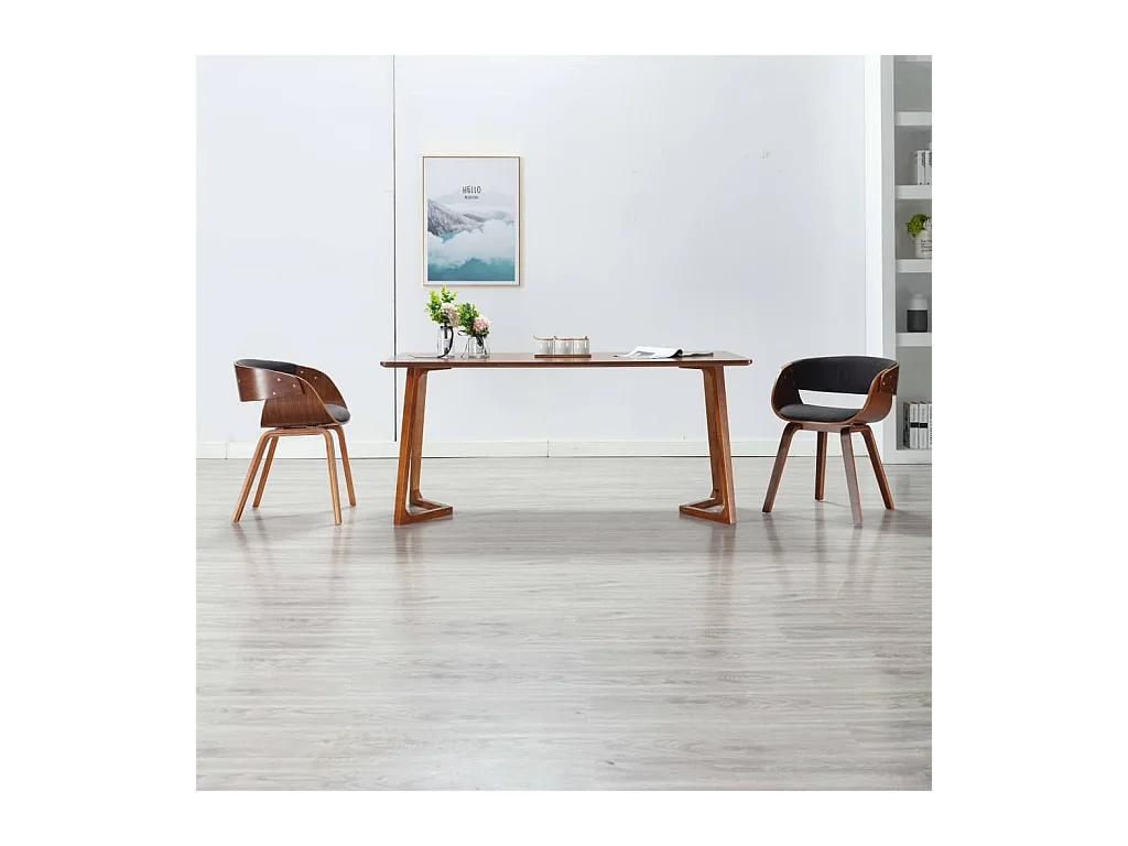 Set di 2 sedie da pranzo in legno curvato grigio e tessuto