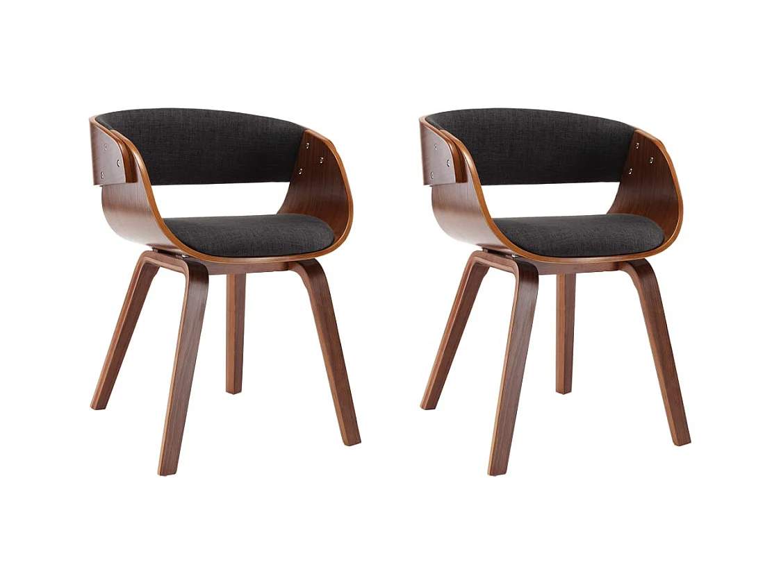 Set di 2 sedie da pranzo in legno curvato grigio e tessuto