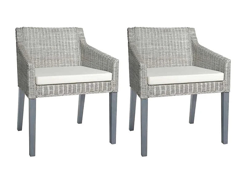 Set di 2 sedie da pranzo con cuscini in rattan naturale grigio