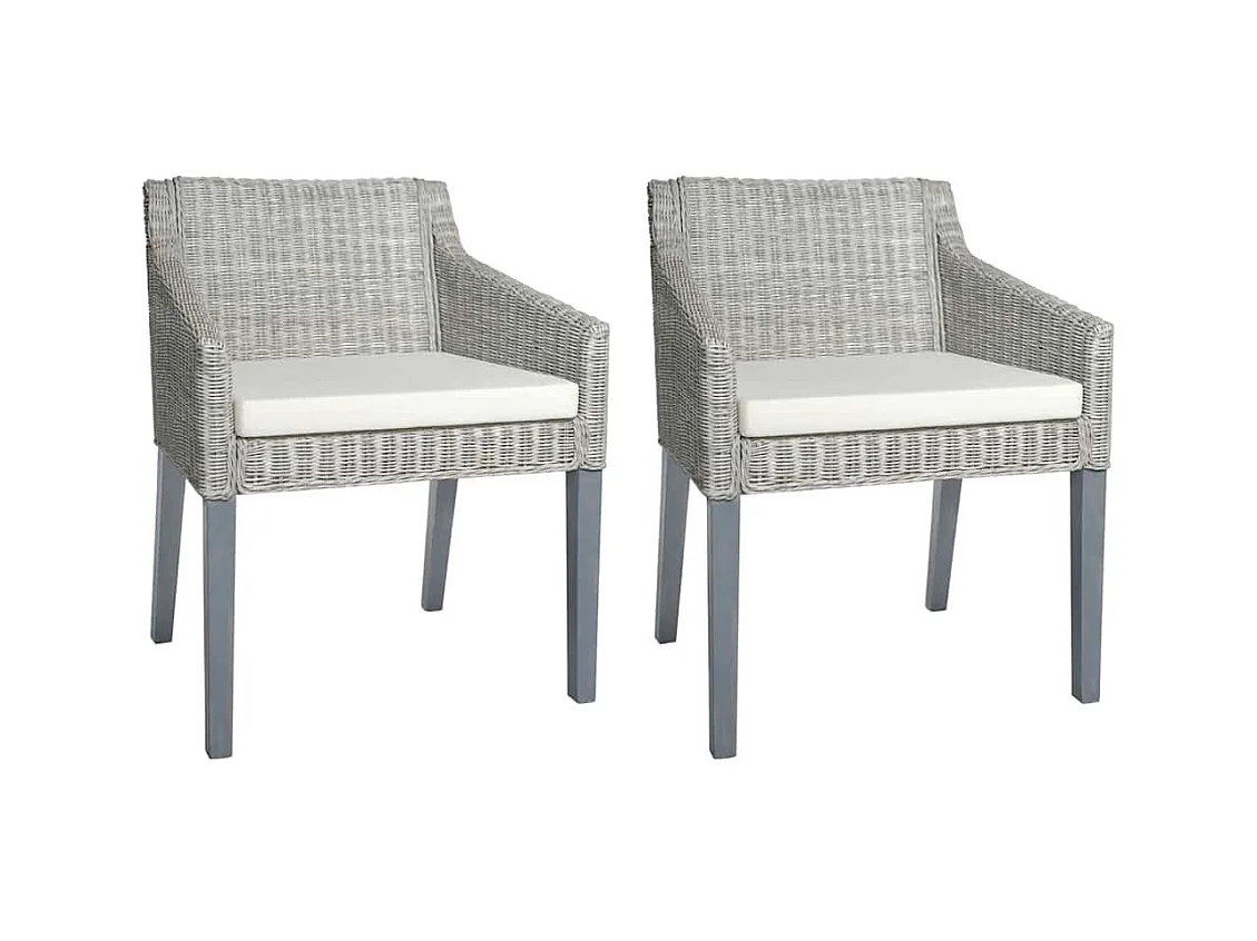 Set di 2 sedie da pranzo con cuscini in rattan naturale grigio