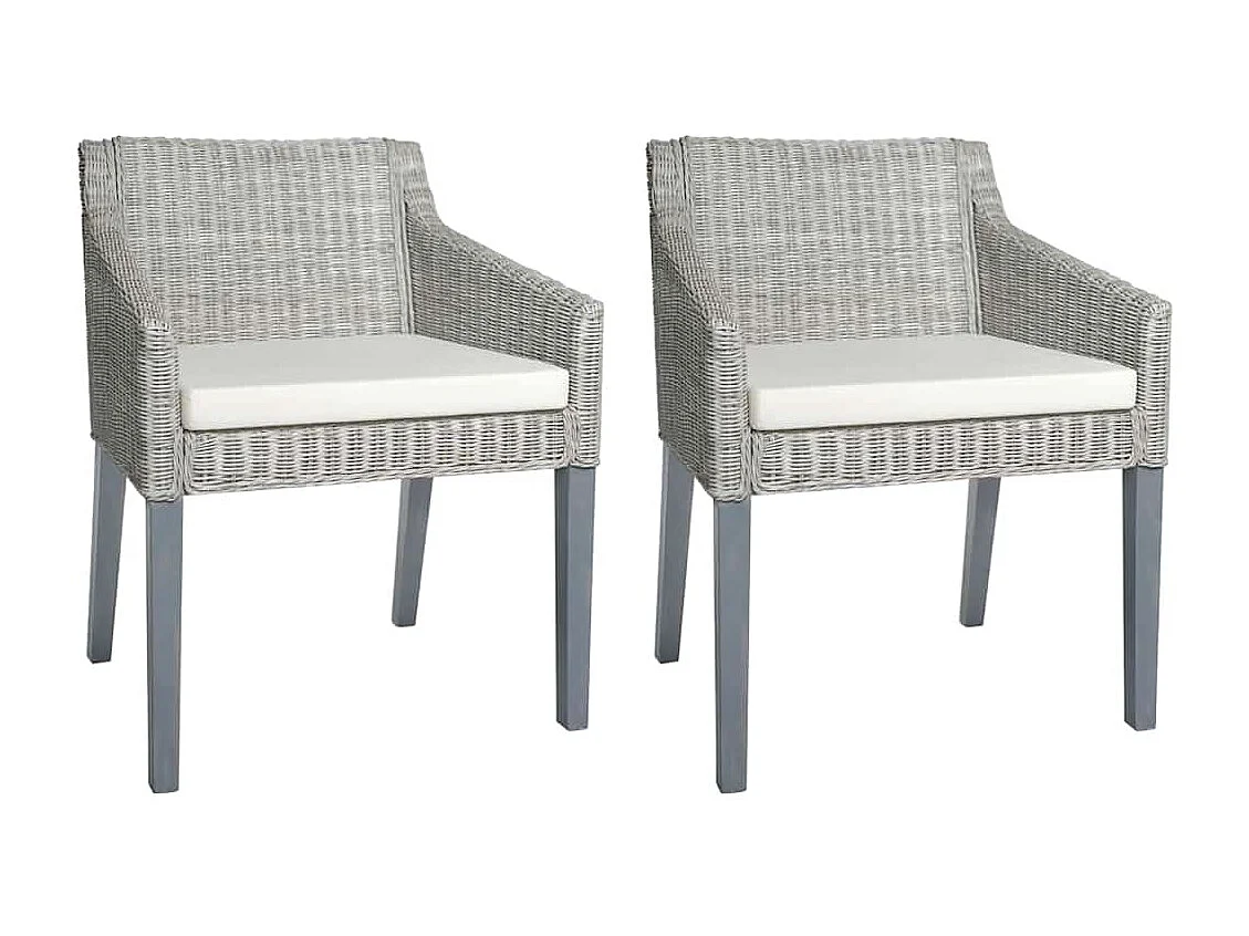 Chaises à manger avec coussins lot de 2 gris rotin naturel