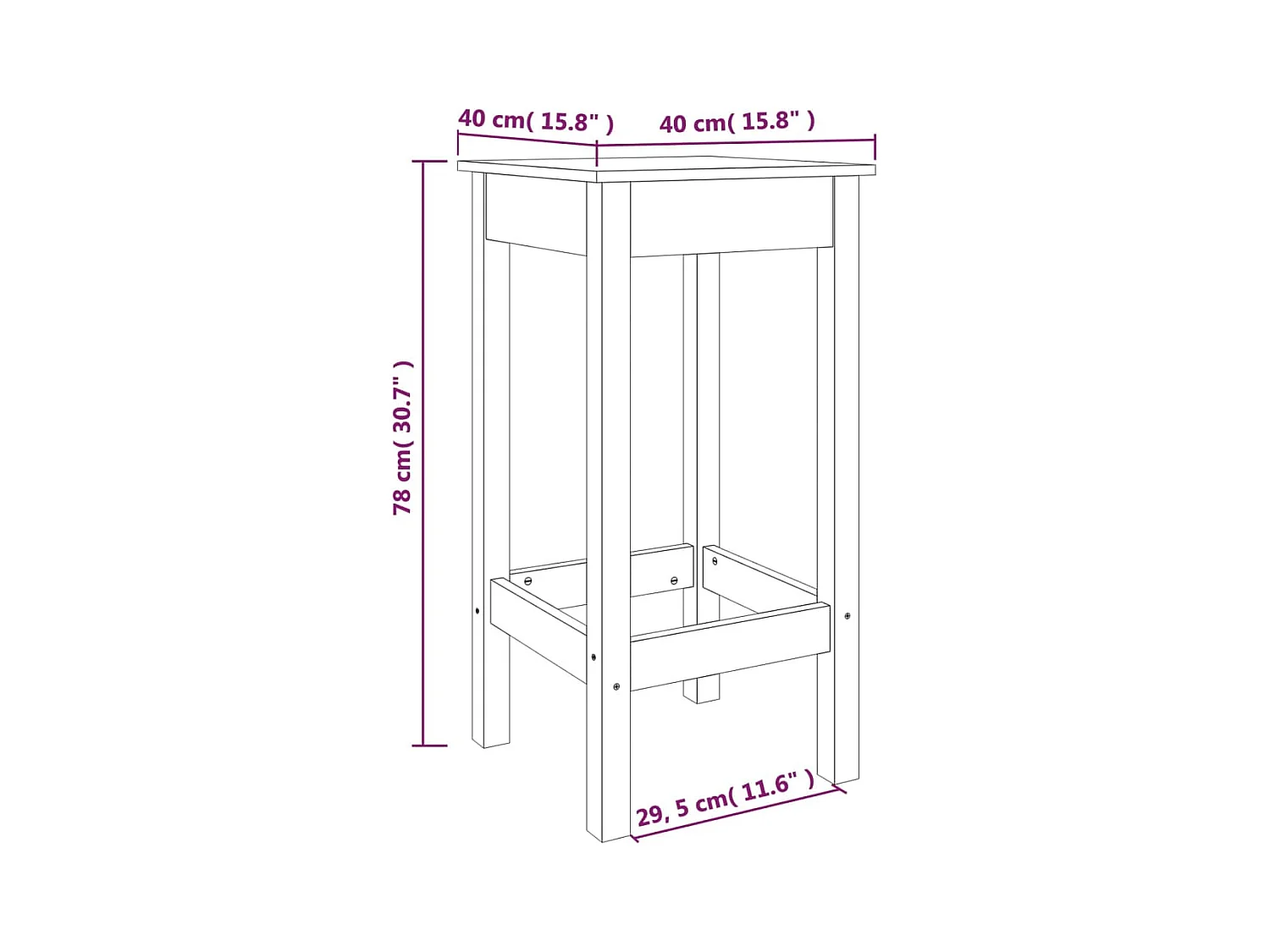 Set di 2 sedie da bar bianche 40x40x78 cm in legno massello di pino