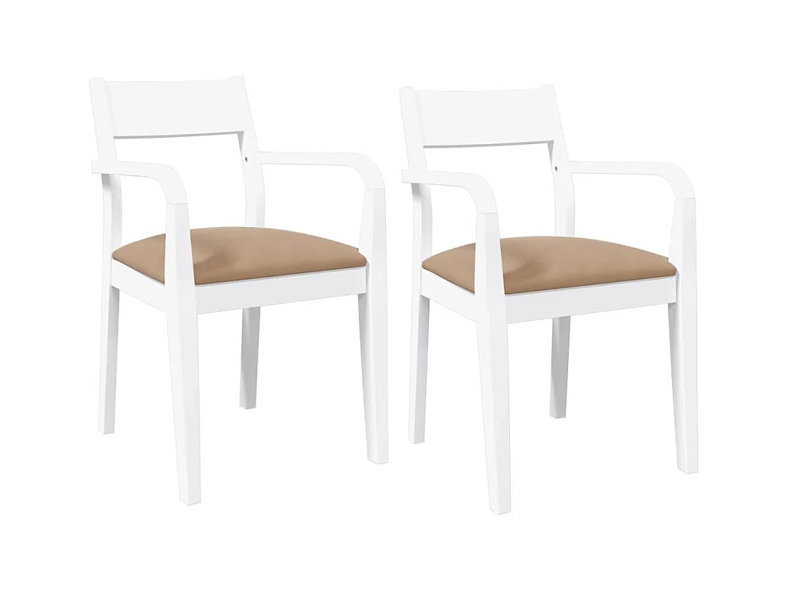 Chaises à manger coussins 2 pcs blanc bois massif caoutchouc