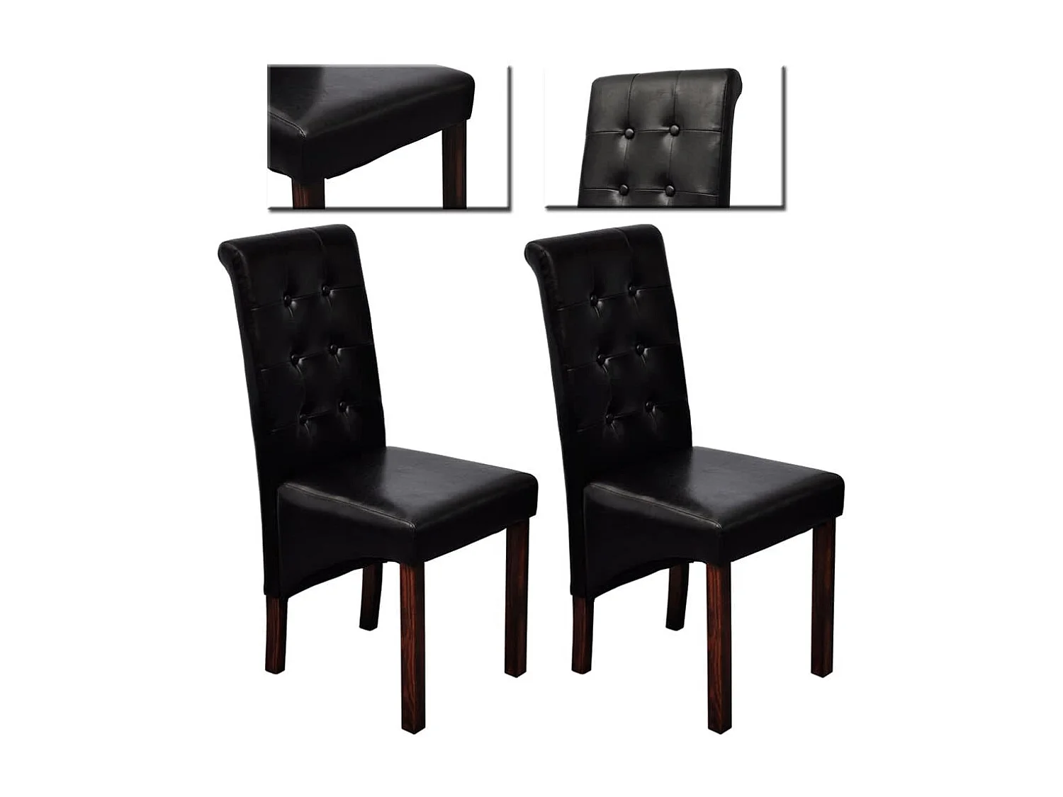 Chaises à manger lot de 2 noir similicuir