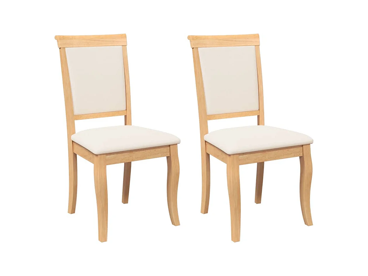 Chaises à manger coussins 2 pcs naturel bois massif caoutchouc