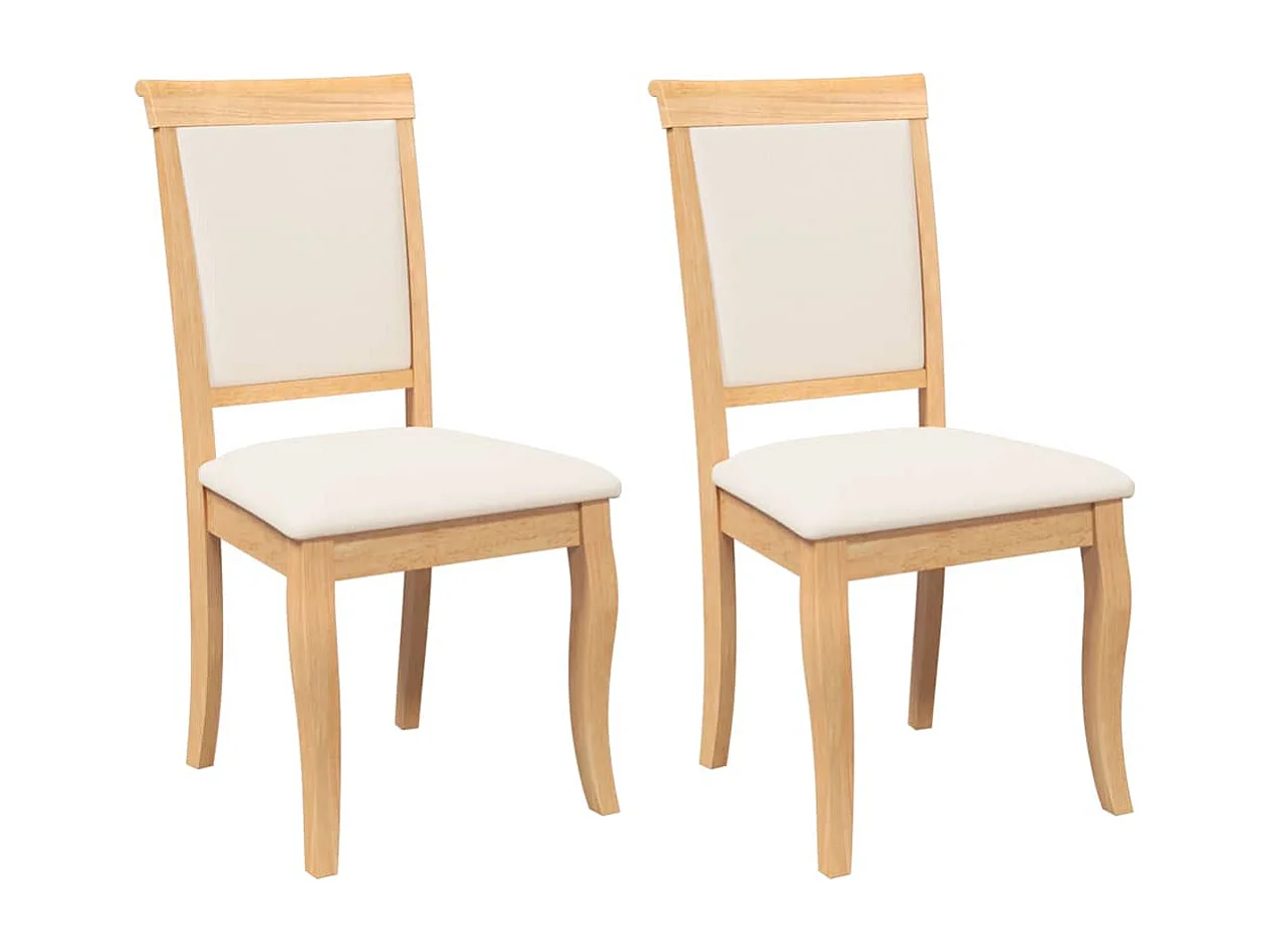 Chaises à manger coussins 2 pcs naturel bois massif caoutchouc
