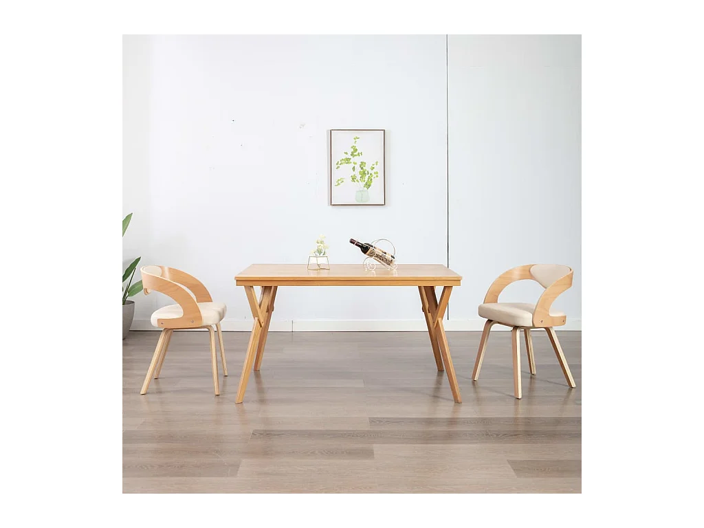 Chaises à manger lot de 2 crème bois courbé et similicuir