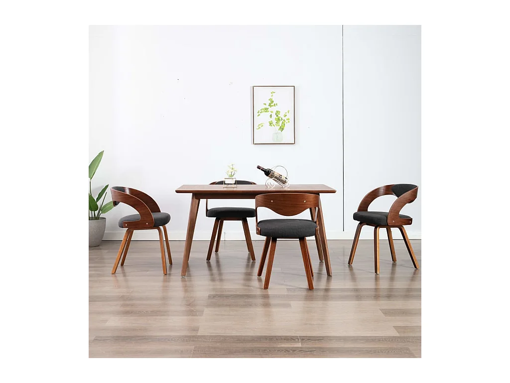 Chaises à manger lot de 4 gris foncé bois courbé et tissu