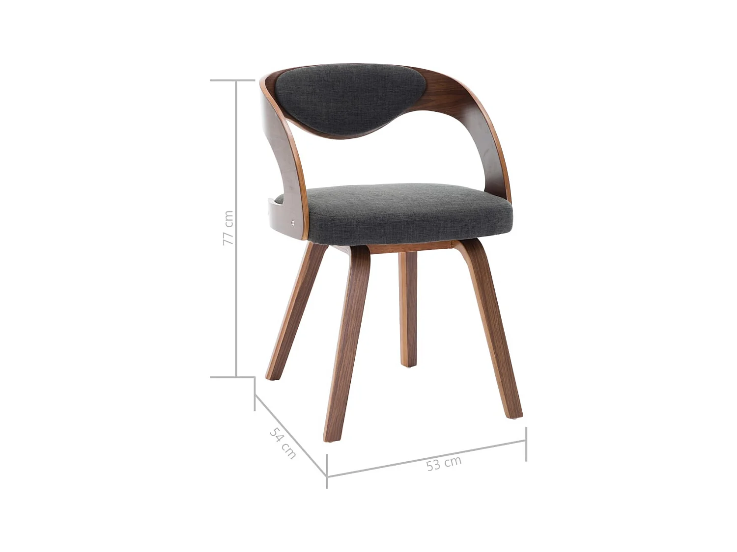 Chaises à manger lot de 4 gris foncé bois courbé et tissu