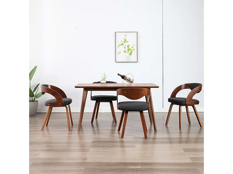 Eetkamerstoelen set van 4 donkergrijs gebogen hout en stof