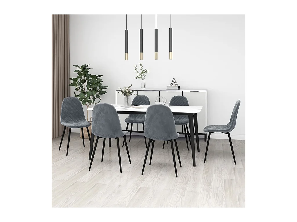 Juego de 6 sillas de comedor de terciopelo gris oscuro