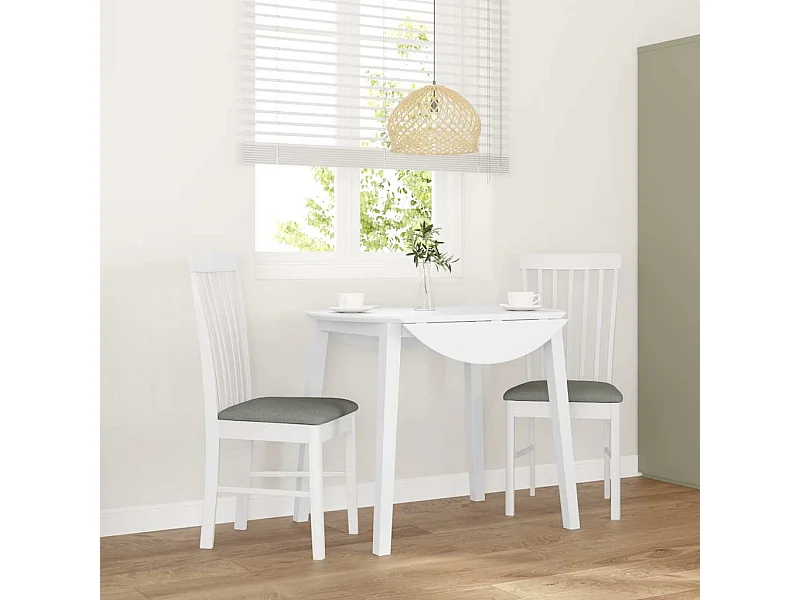 Chaises à manger coussins 2 pcs blanc bois massif caoutchouc