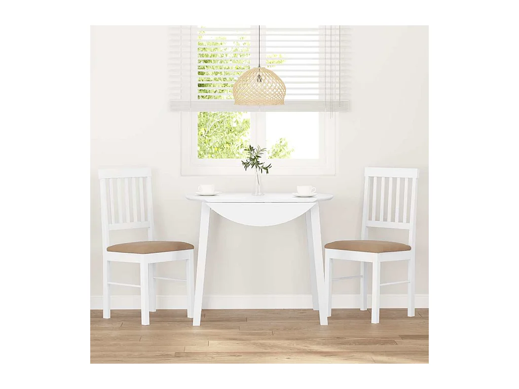 Chaises à manger coussins 2 pcs blanc bois massif caoutchouc