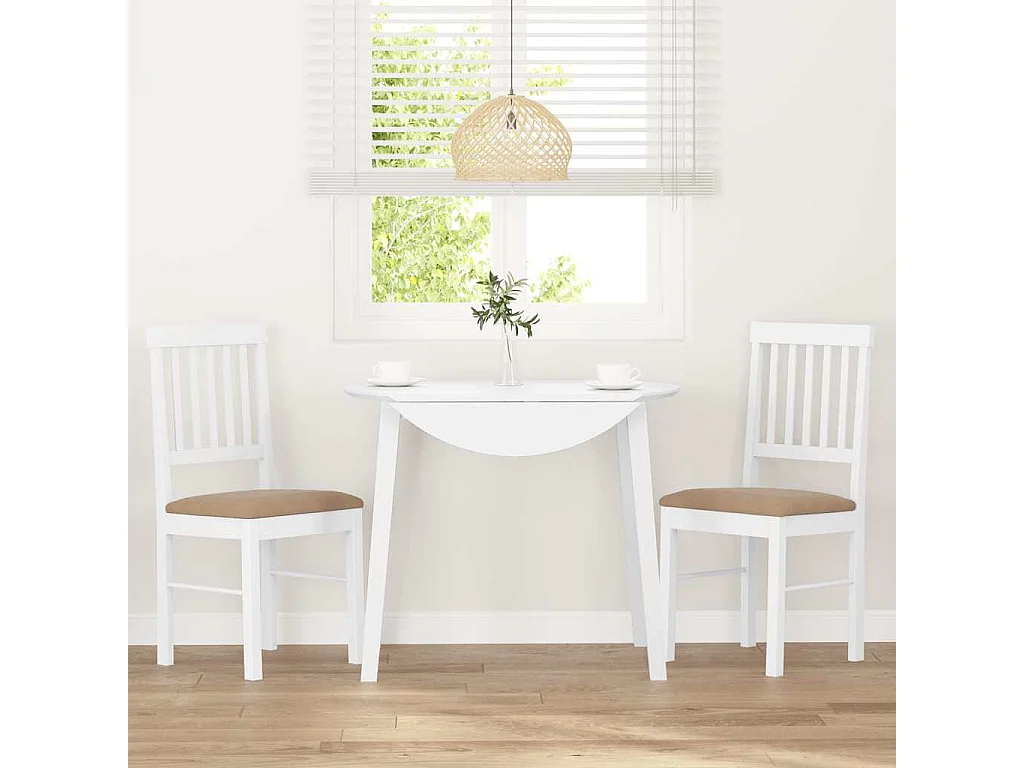 Chaises à manger coussins 2 pcs blanc bois massif caoutchouc