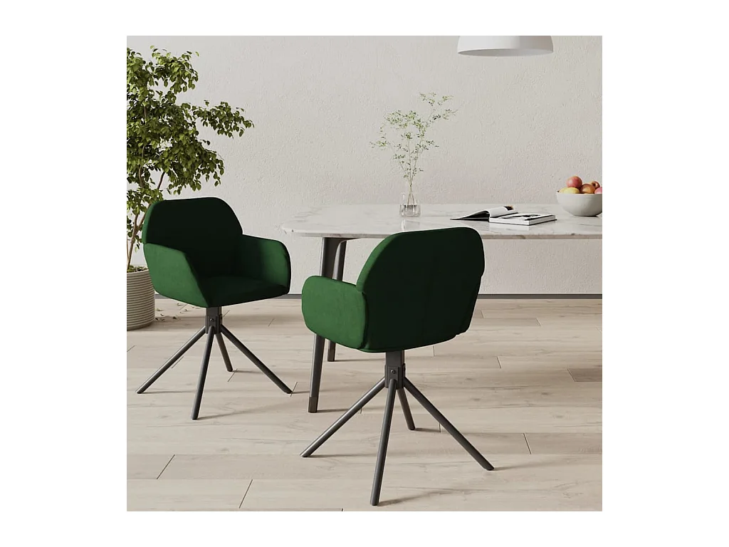 Chaises pivotantes à manger lot de 2 Vert foncé Velours