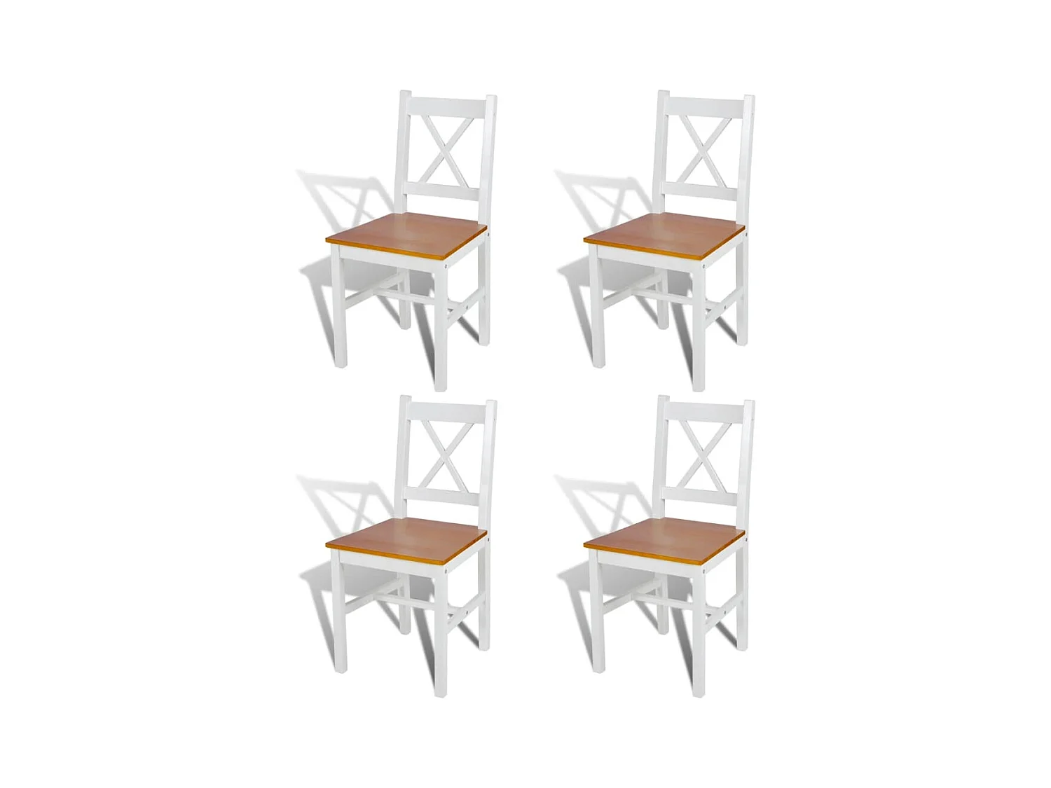 Juego de 4 sillas de comedor de madera de pino blanco