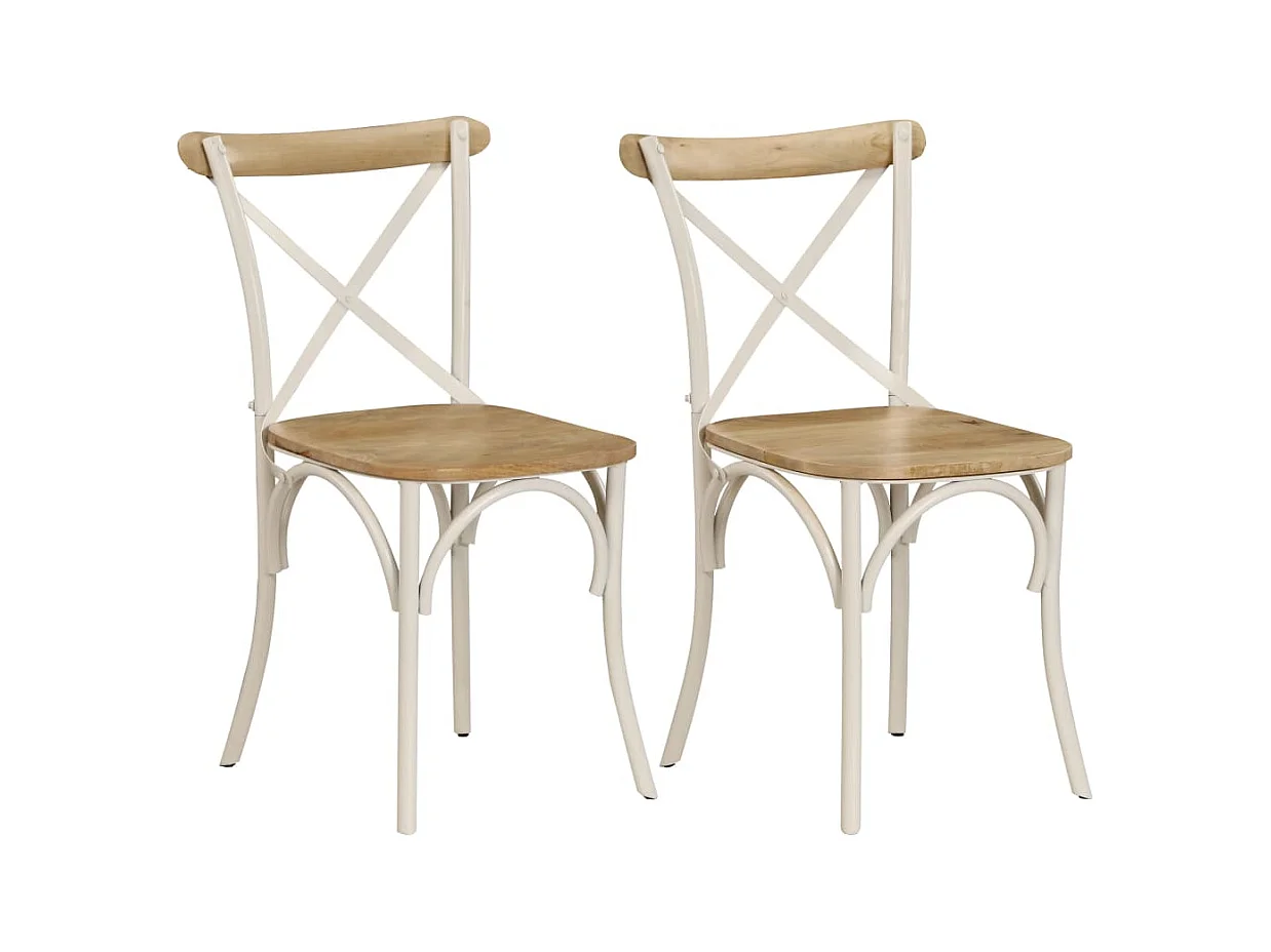 Chaises à dossier croisé lot de 2 blanc bois de manguier solide