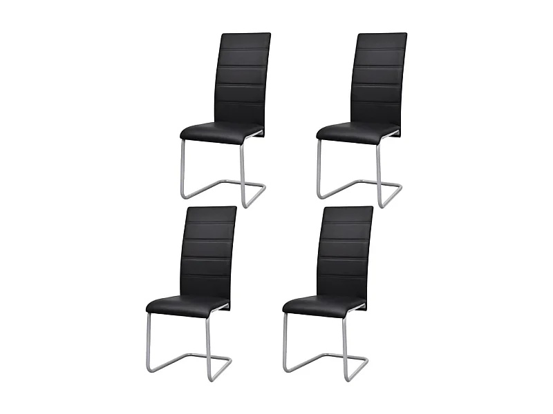 Chaises à manger cantilever lot de 4 noir similicuir