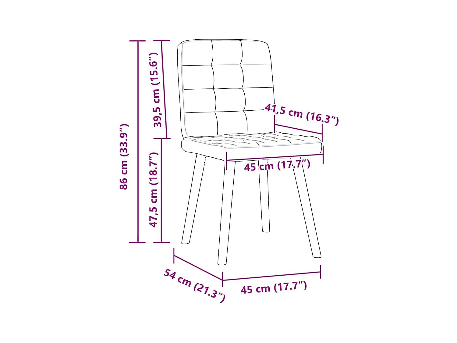 Chaises à manger lot de 2 bleu jean tissu