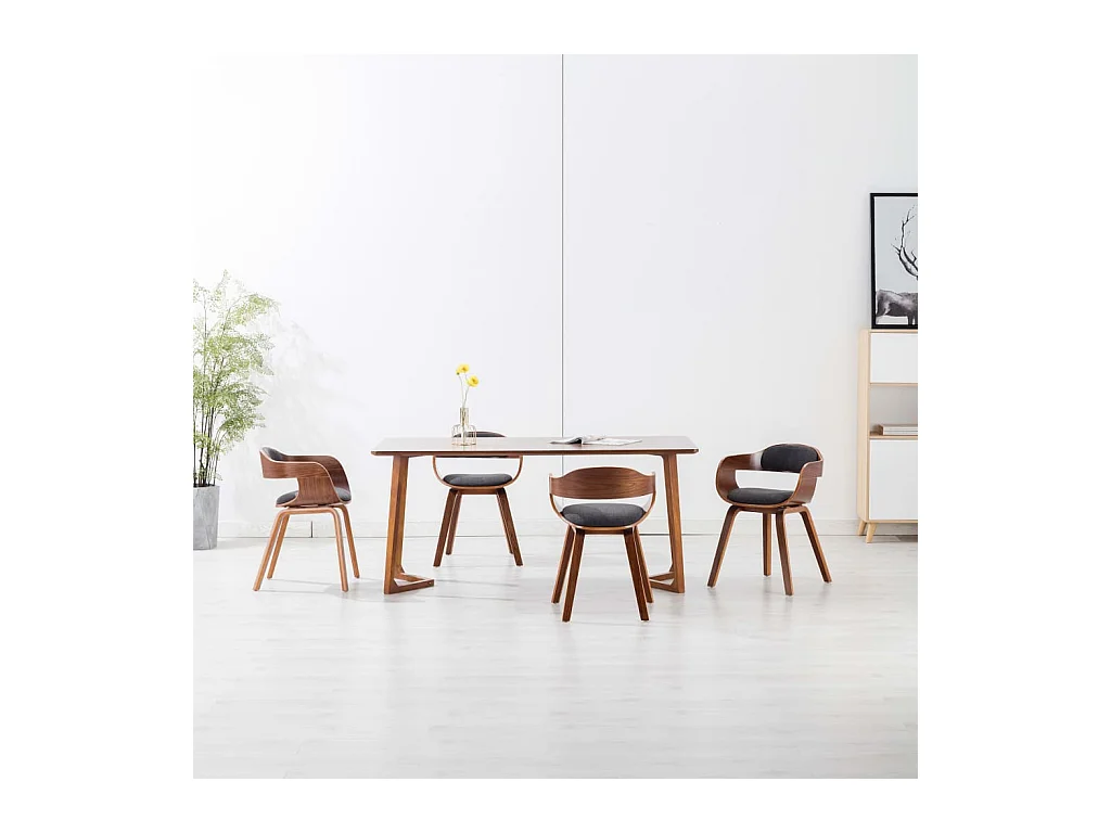 Chaises à manger lot de 4 gris foncé tissu et bois courbé