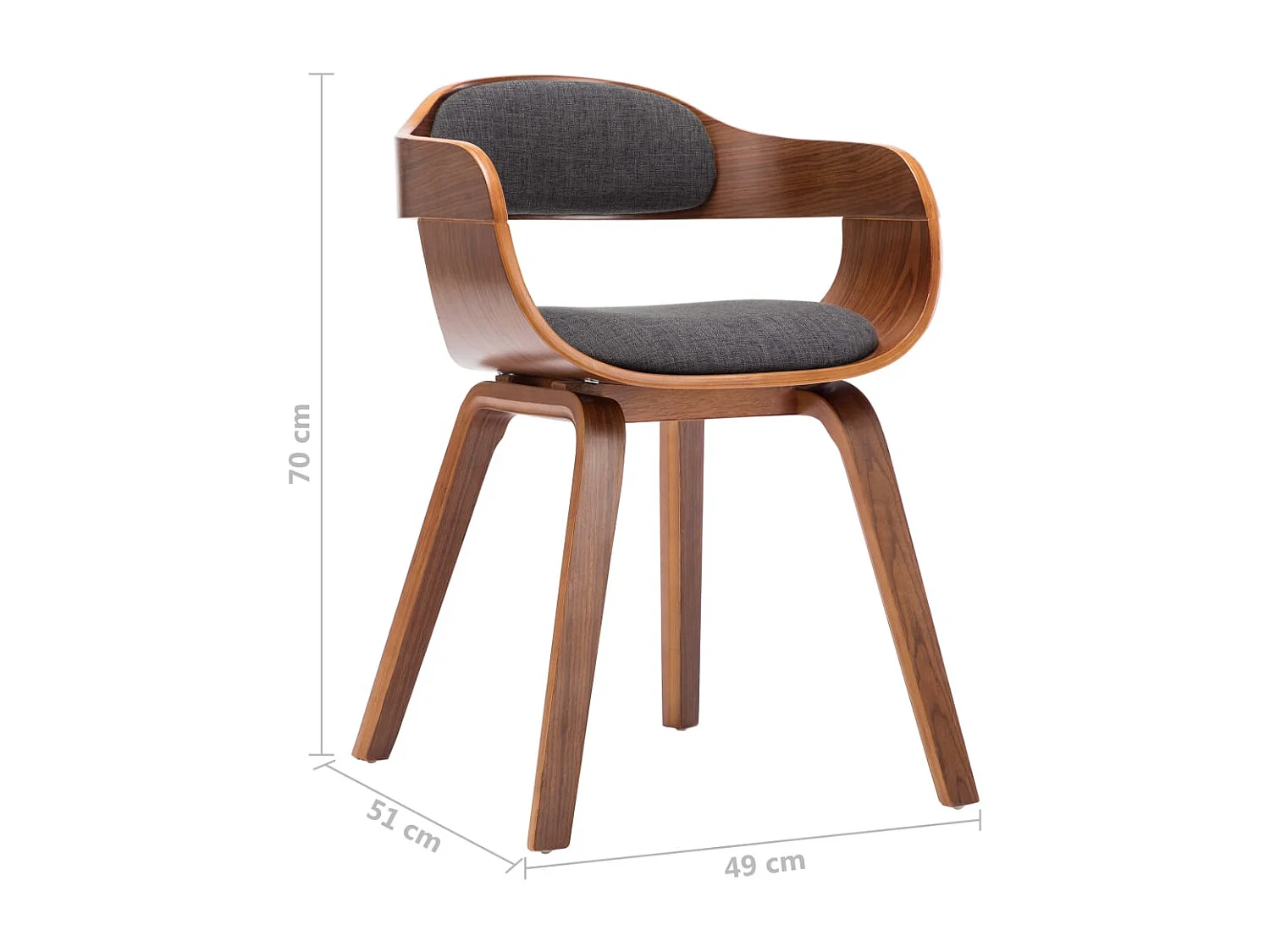 Chaises à manger lot de 4 gris foncé tissu et bois courbé