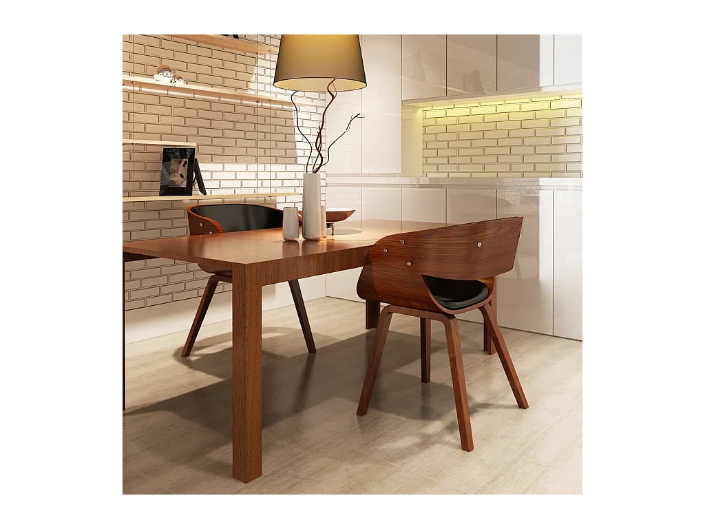 Chaises à manger lot de 2 marron bois courbé et similicuir