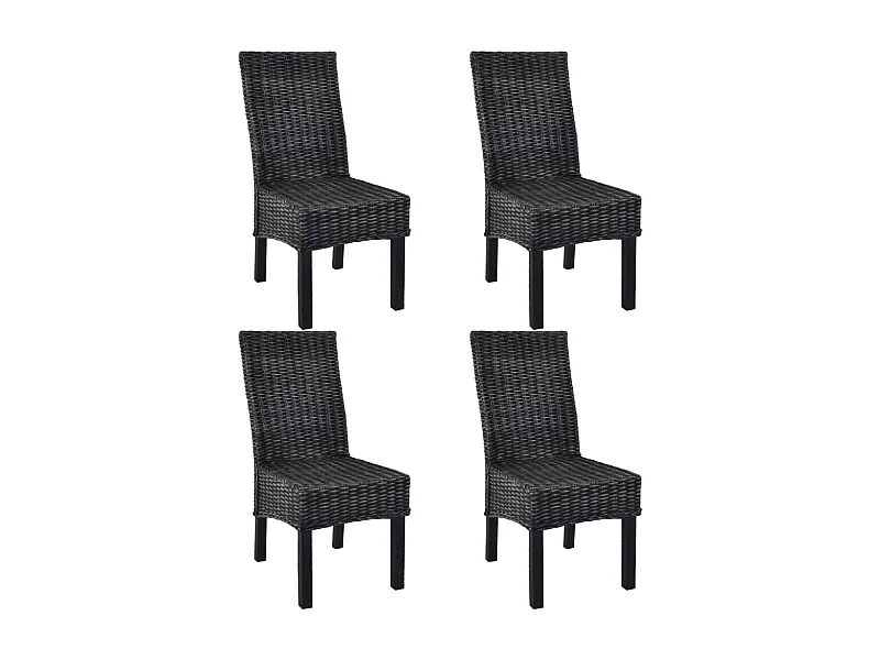 Chaises à manger lot de 4 noir rotin Kubu et bois de manguier