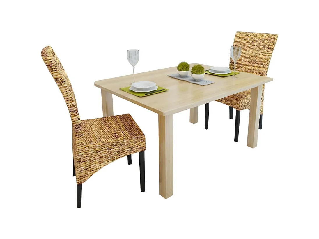 Chaises à manger lot de 2 bois solide de manguier et abaca