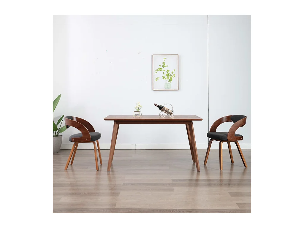 Chaises à manger lot de 2 gris foncé bois courbé et tissu
