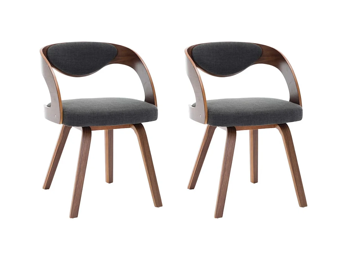 Chaises à manger lot de 2 gris foncé bois courbé et tissu