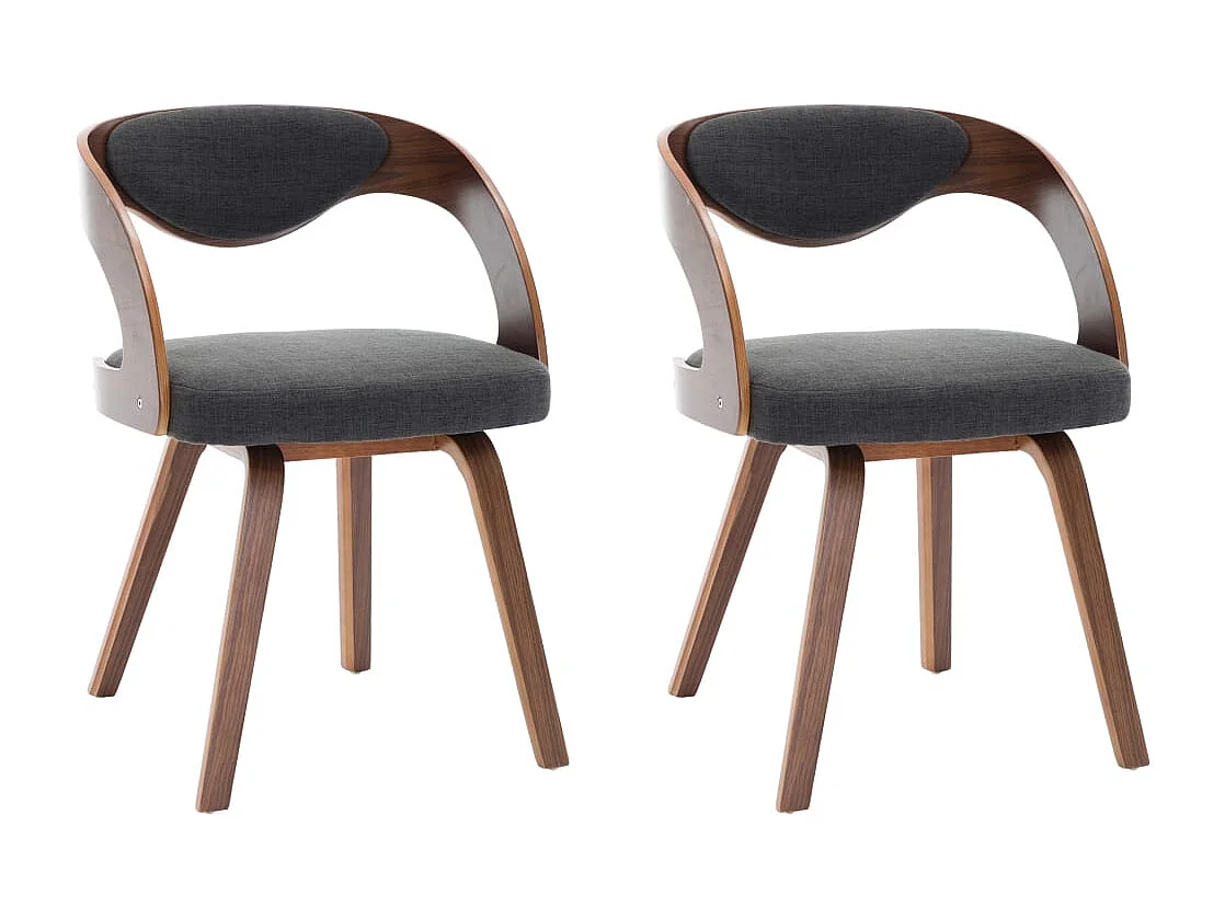 Chaises à manger lot de 2 gris foncé bois courbé et tissu